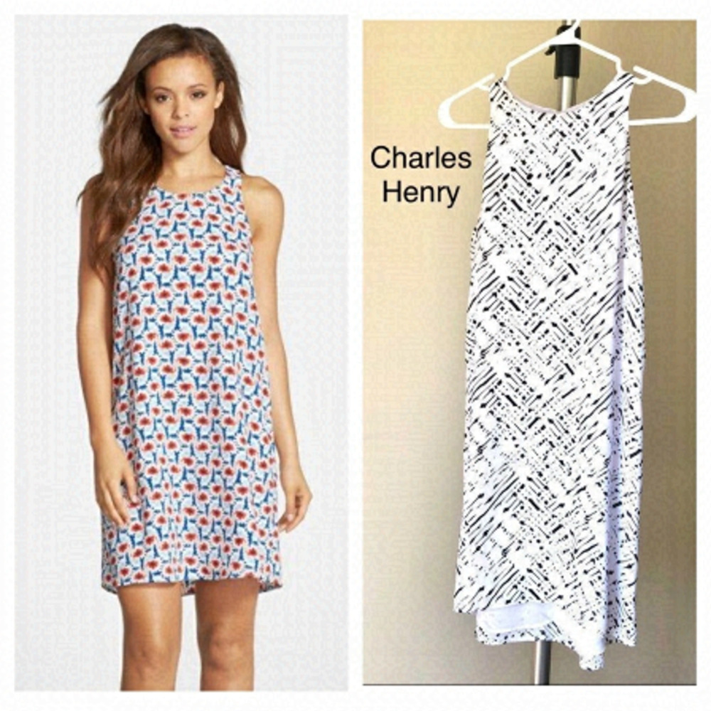 Charles Henry Womens Black White Abstract Geometric Shift Dress XS Made in USA